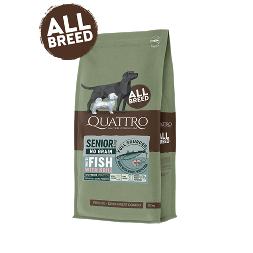 2 x 12 kg Quattro Super Premium No Grain All Breed Senior/diet, White Fish & Krill